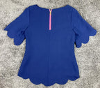 STS Sail to Sable Top Women's Polycrepe Scallop Hem Blue Polyester Size Small