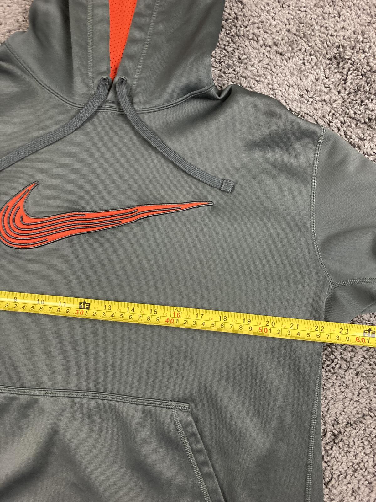 Nike Therma-FIT Hoodie Mens Gray Orange Swoosh Pullover Sweatshirt Sz XL
