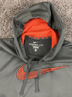 Nike Therma-FIT Hoodie Mens Gray Orange Swoosh Pullover Sweatshirt Sz XL