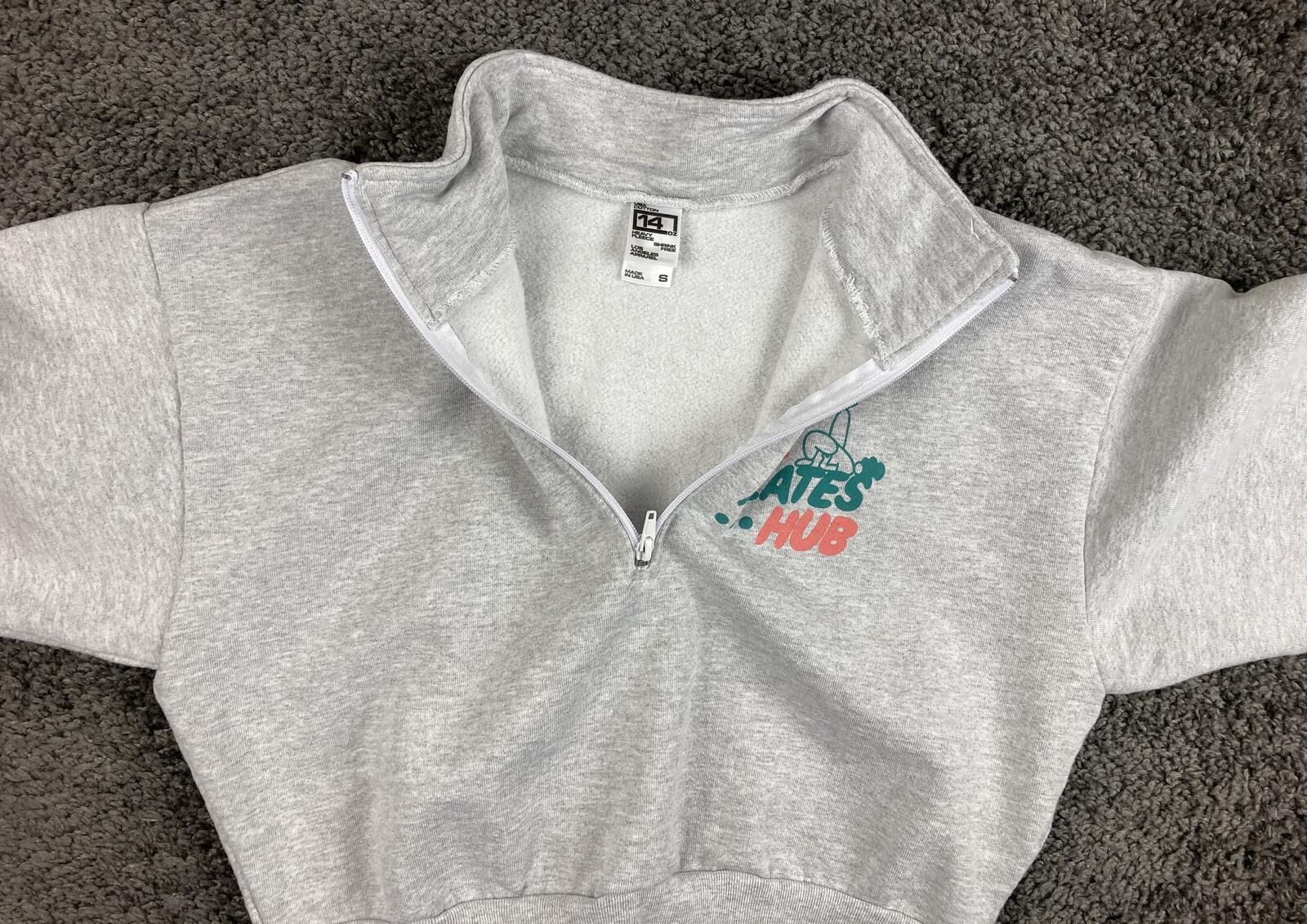 Los Angeles Apparel Pilates Hub Sweatshirt Cropped Women's Gray Quarter Zip S