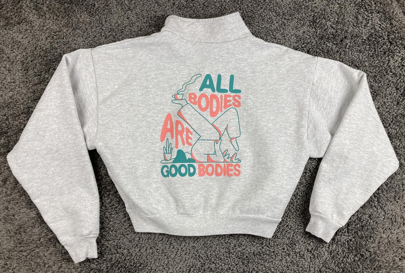 Los Angeles Apparel Pilates Hub Sweatshirt Cropped Women's Gray Quarter Zip S
