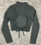 Madewell Top Black Ribbed Open Back Drawstring Crop Mock Neck  Size Large