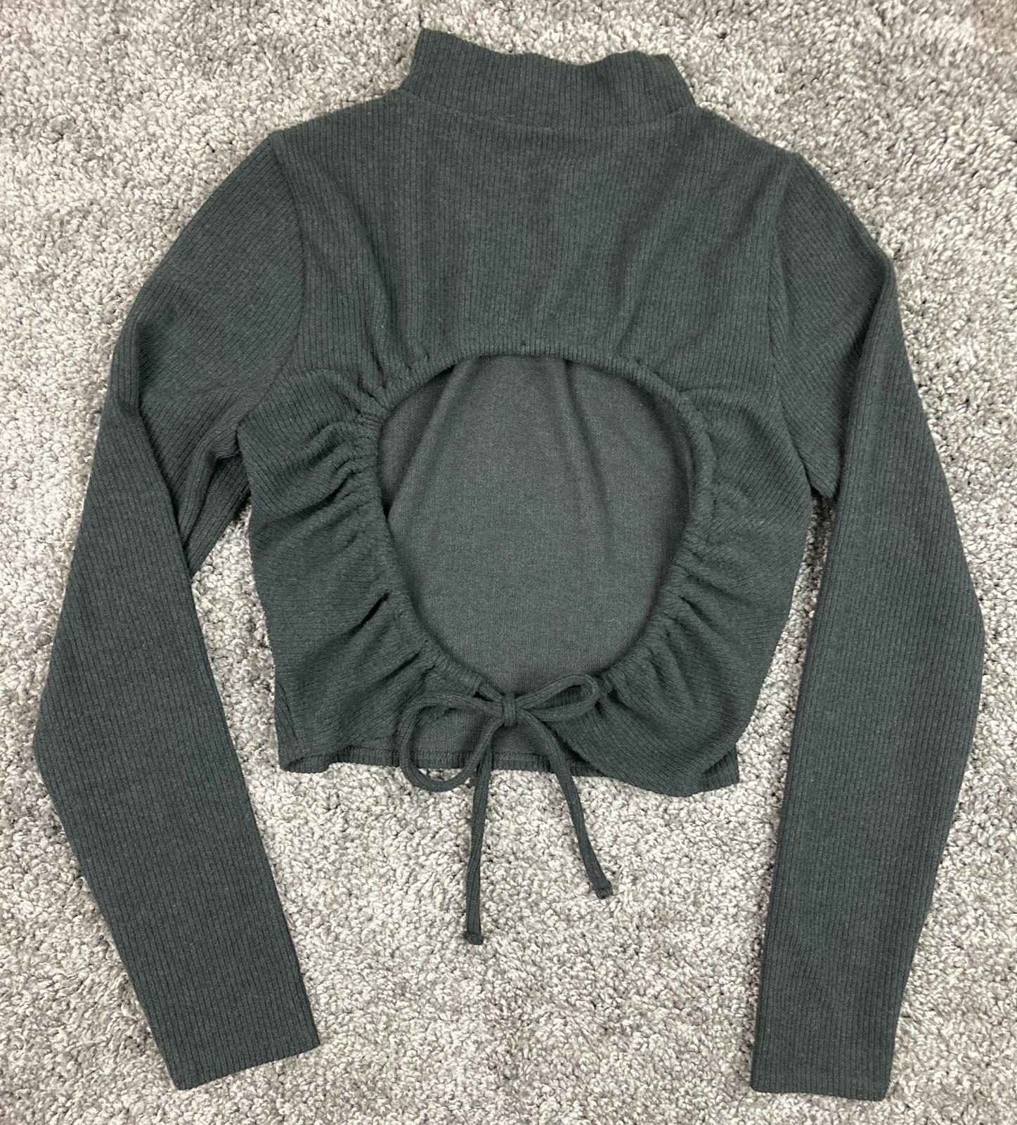 Madewell Top Black Ribbed Open Back Drawstring Crop Mock Neck  Size Large