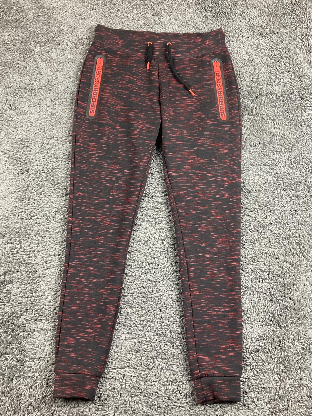 Superdry Sport Gym Tech Joggers Womens Red Black Space Dye Fleece Pants  XS US 4