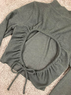 Madewell Top Black Ribbed Open Back Drawstring Crop Mock Neck  Size Large