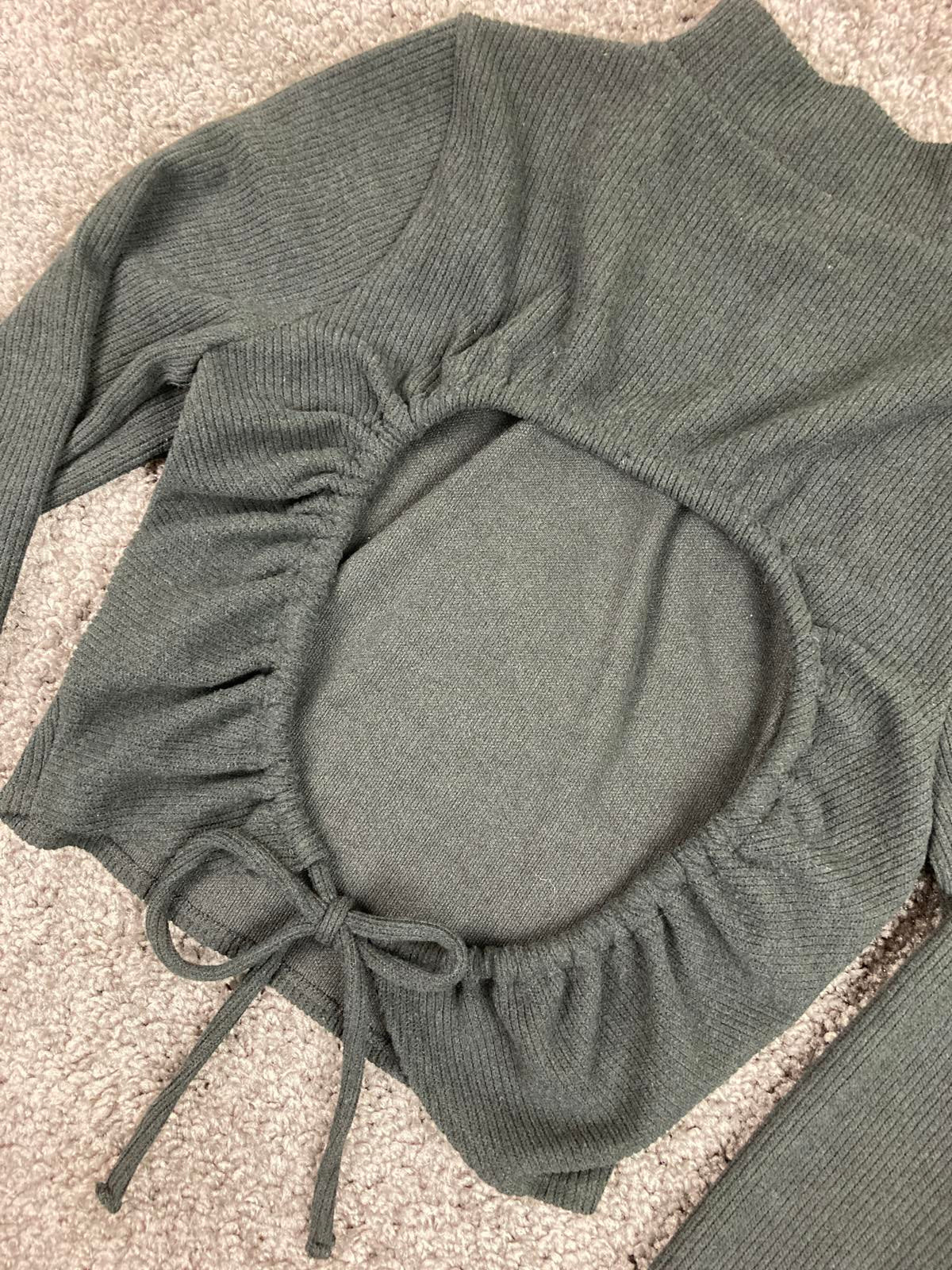Madewell Top Black Ribbed Open Back Drawstring Crop Mock Neck  Size Large