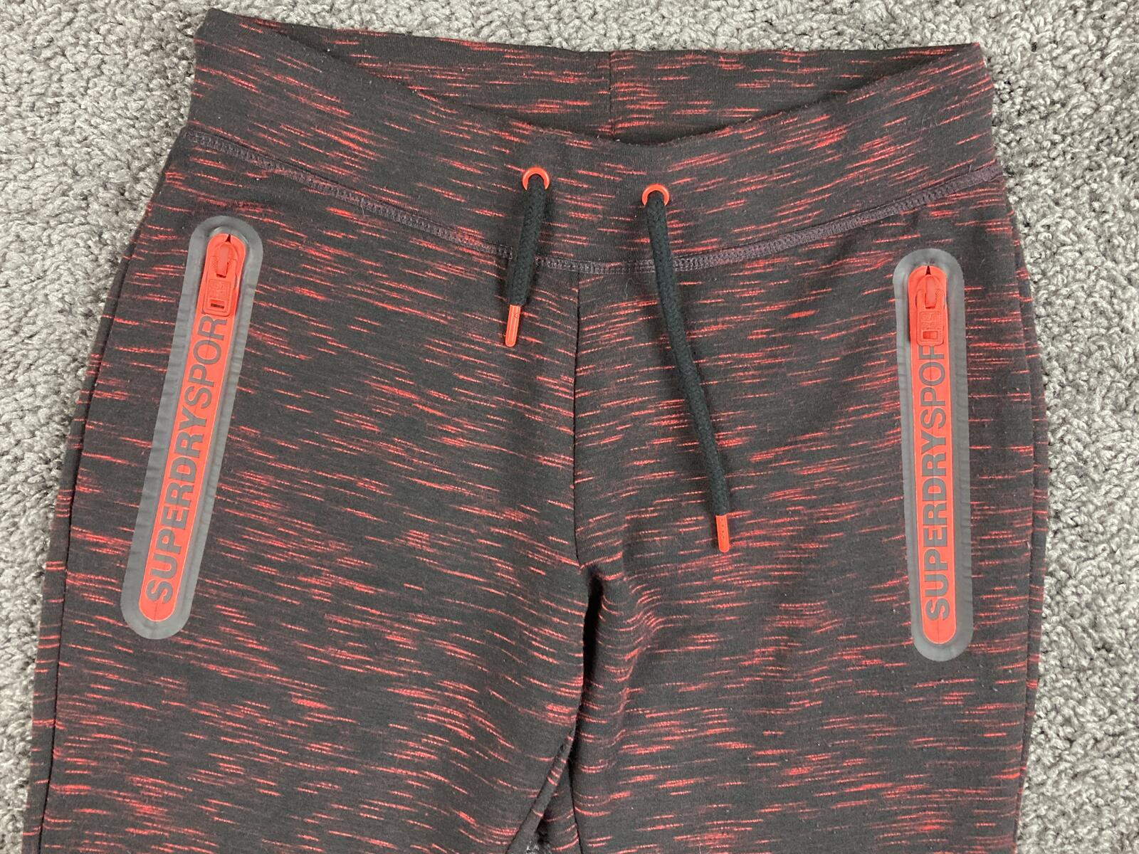 Superdry Sport Gym Tech Joggers Womens Red Black Space Dye Fleece Pants  XS US 4