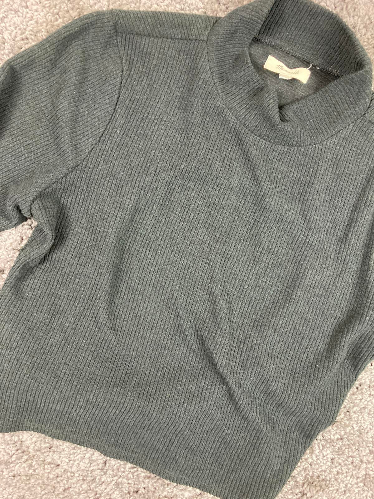 Madewell Top Black Ribbed Open Back Drawstring Crop Mock Neck  Size Large