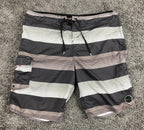 O'Neill Mens Board Shorts Gray Striped Swim Trunks Cargo Pocket Surfing Size 38