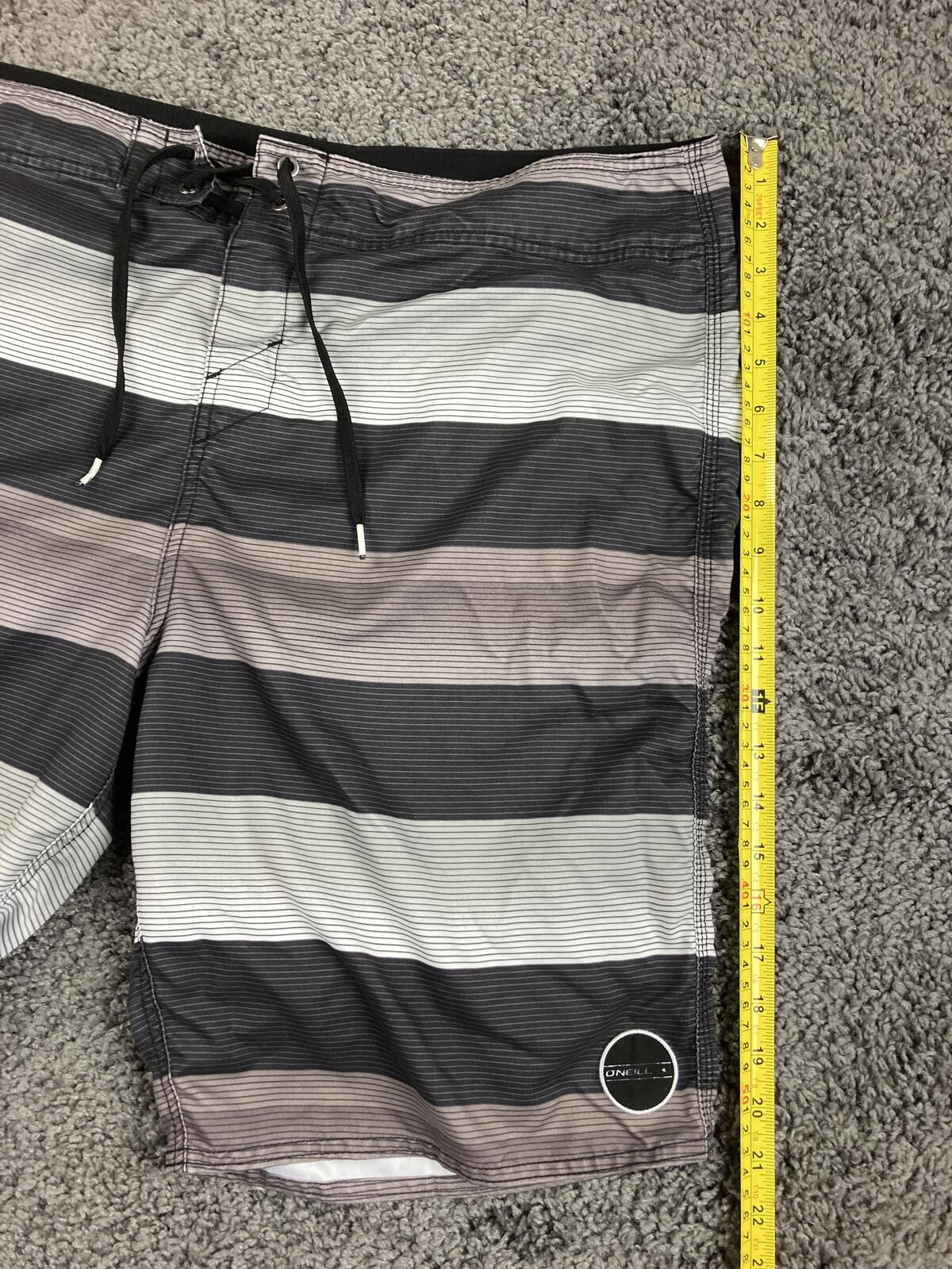 O'Neill Mens Board Shorts Gray Striped Swim Trunks Cargo Pocket Surfing Size 38