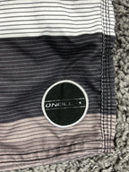 O'Neill Mens Board Shorts Gray Striped Swim Trunks Cargo Pocket Surfing Size 38