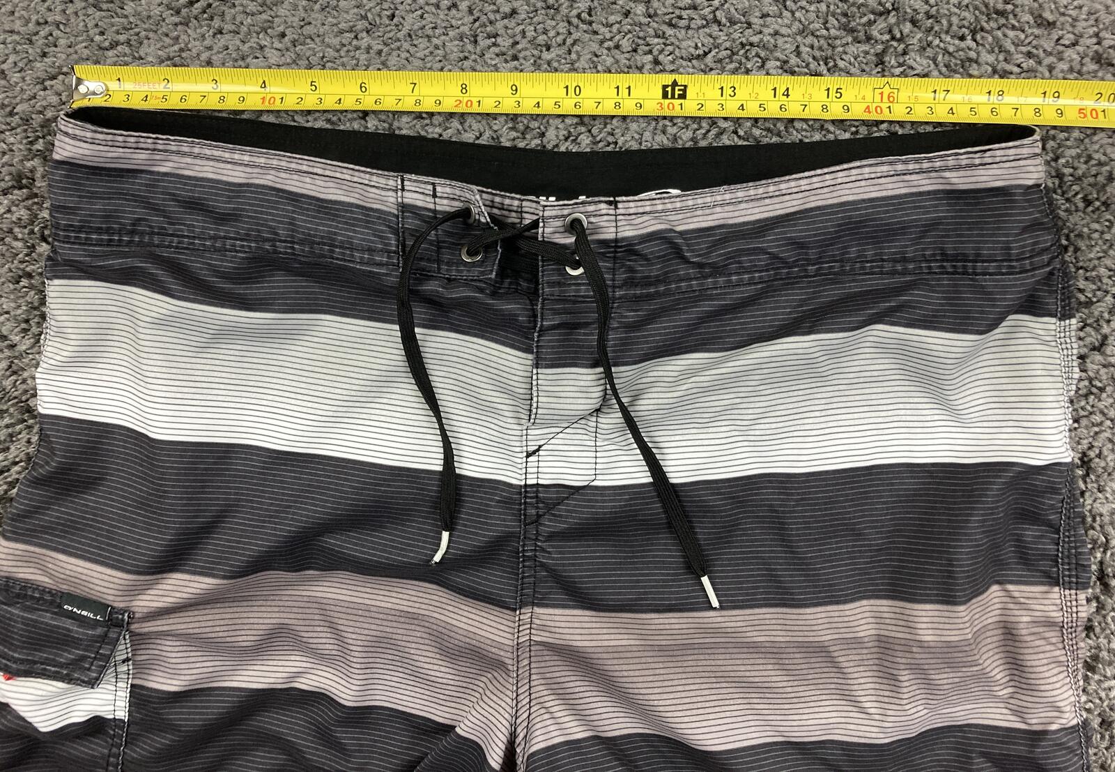 O'Neill Mens Board Shorts Gray Striped Swim Trunks Cargo Pocket Surfing Size 38