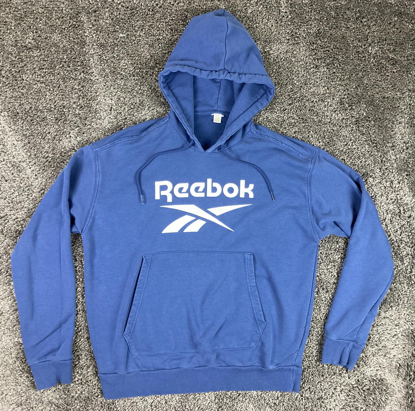 Reebok Sweatshirt Men's Identity Big Logo Fleece Hoodie Blue Slate Sz XL