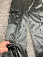 Forever 21 Black Satin Cargo Pants Womens Wide Leg High Rise Pleated Utility M