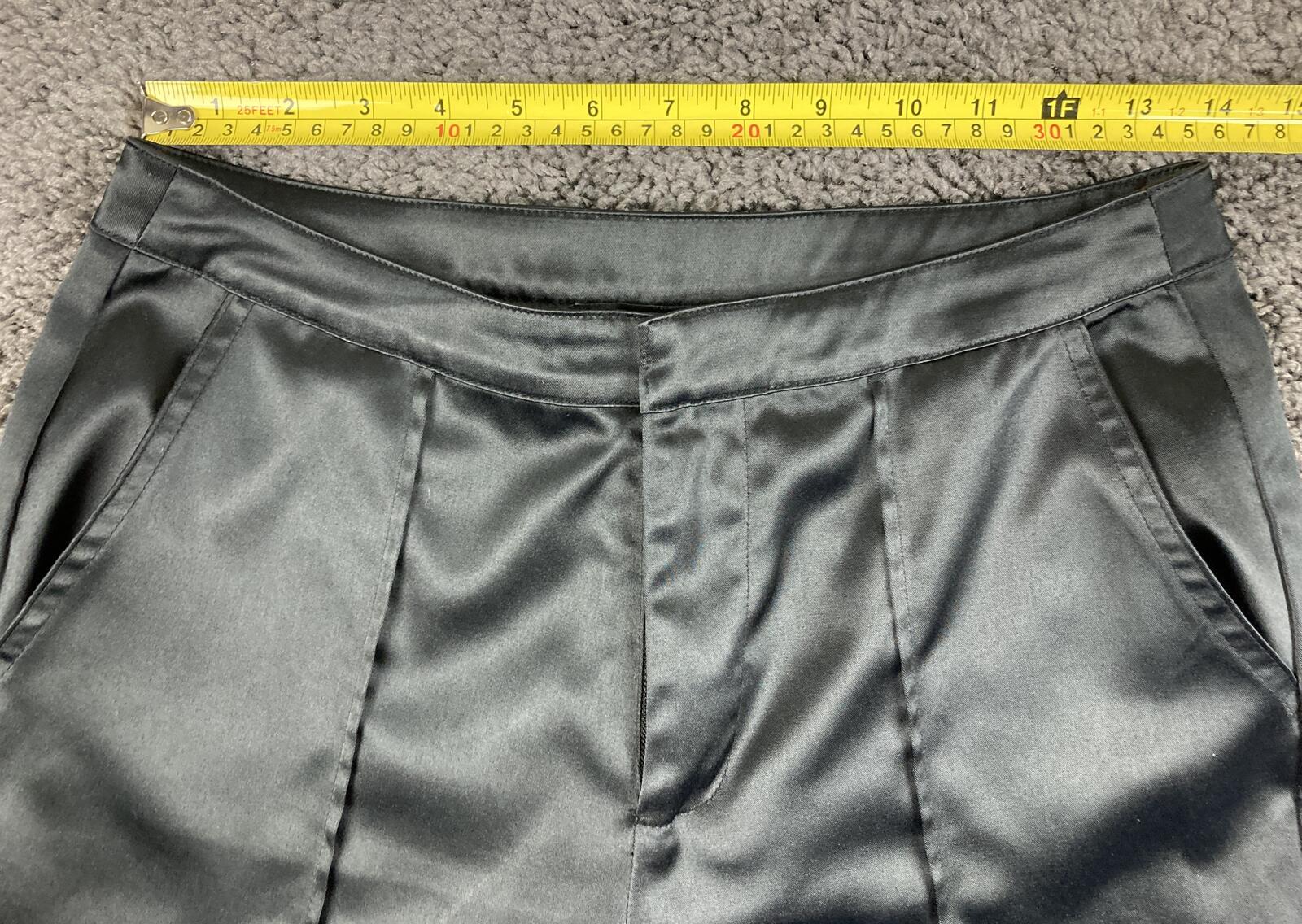 Forever 21 Black Satin Cargo Pants Womens Wide Leg High Rise Pleated Utility M