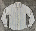 Fabindia Mens 100% Linen Shirt Blue Yellow Striped Long Sleeve Fitted Sz 40 L