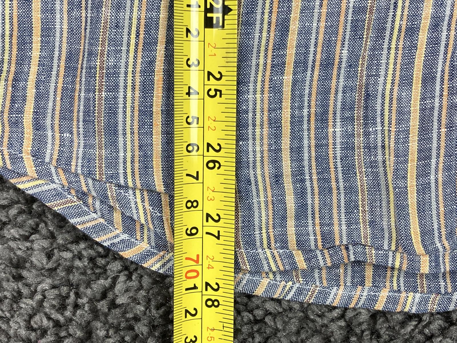 Fabindia Mens 100% Linen Shirt Blue Yellow Striped Long Sleeve Fitted Sz 40 L