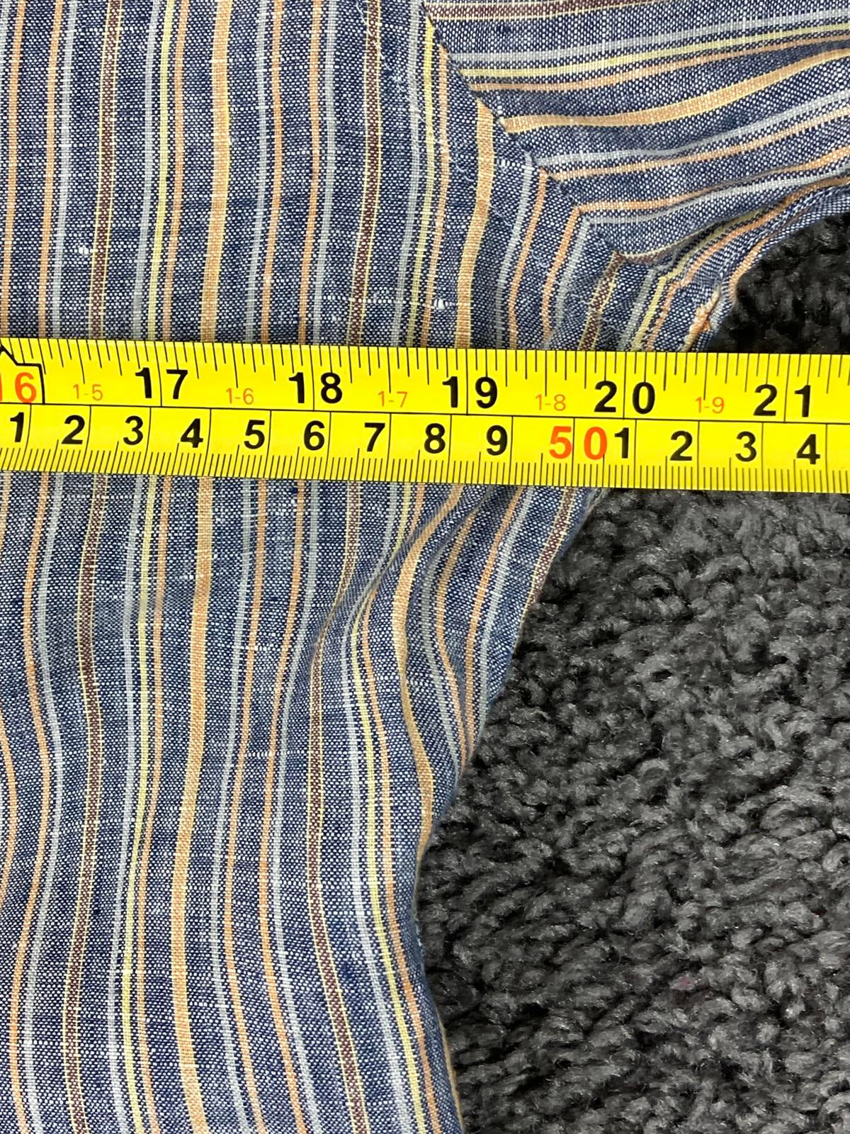 Fabindia Mens 100% Linen Shirt Blue Yellow Striped Long Sleeve Fitted Sz 40 L