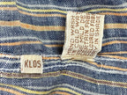 Fabindia Mens 100% Linen Shirt Blue Yellow Striped Long Sleeve Fitted Sz 40 L