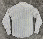 Fabindia Mens 100% Linen Shirt Blue Yellow Striped Long Sleeve Fitted Sz 40 L