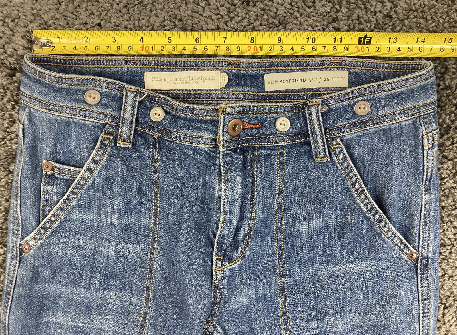 Anthropologie Pilcro Slim Boyfriend Jeans Blue Patch Pocket Medium Wash Sz 26P