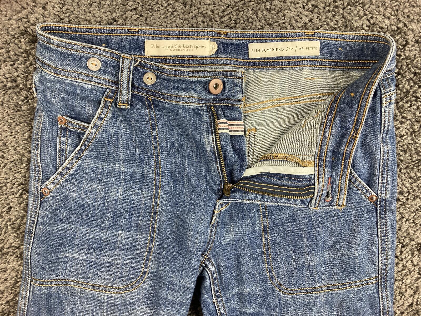Anthropologie Pilcro Slim Boyfriend Jeans Blue Patch Pocket Medium Wash Sz 26P