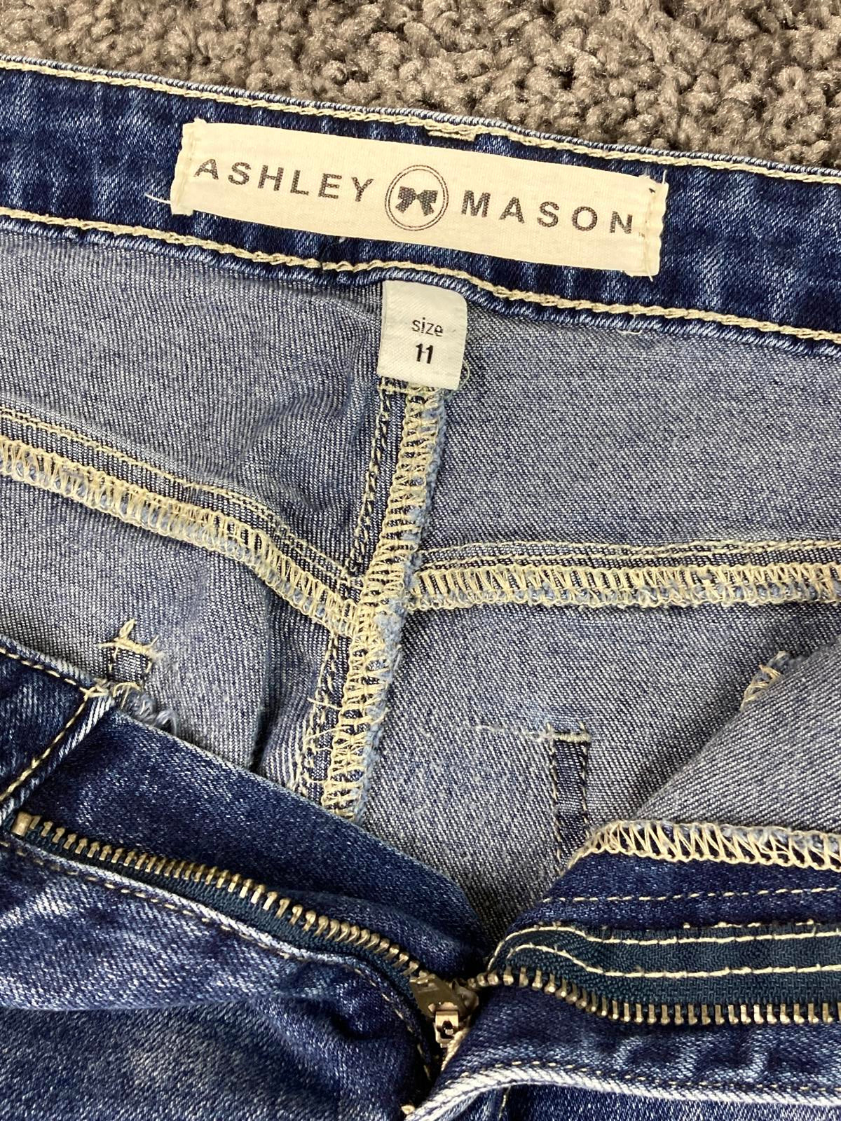 Ashley Mason Distressed Skinny Jeans Blue with Zip Pockets – Girls Size 11