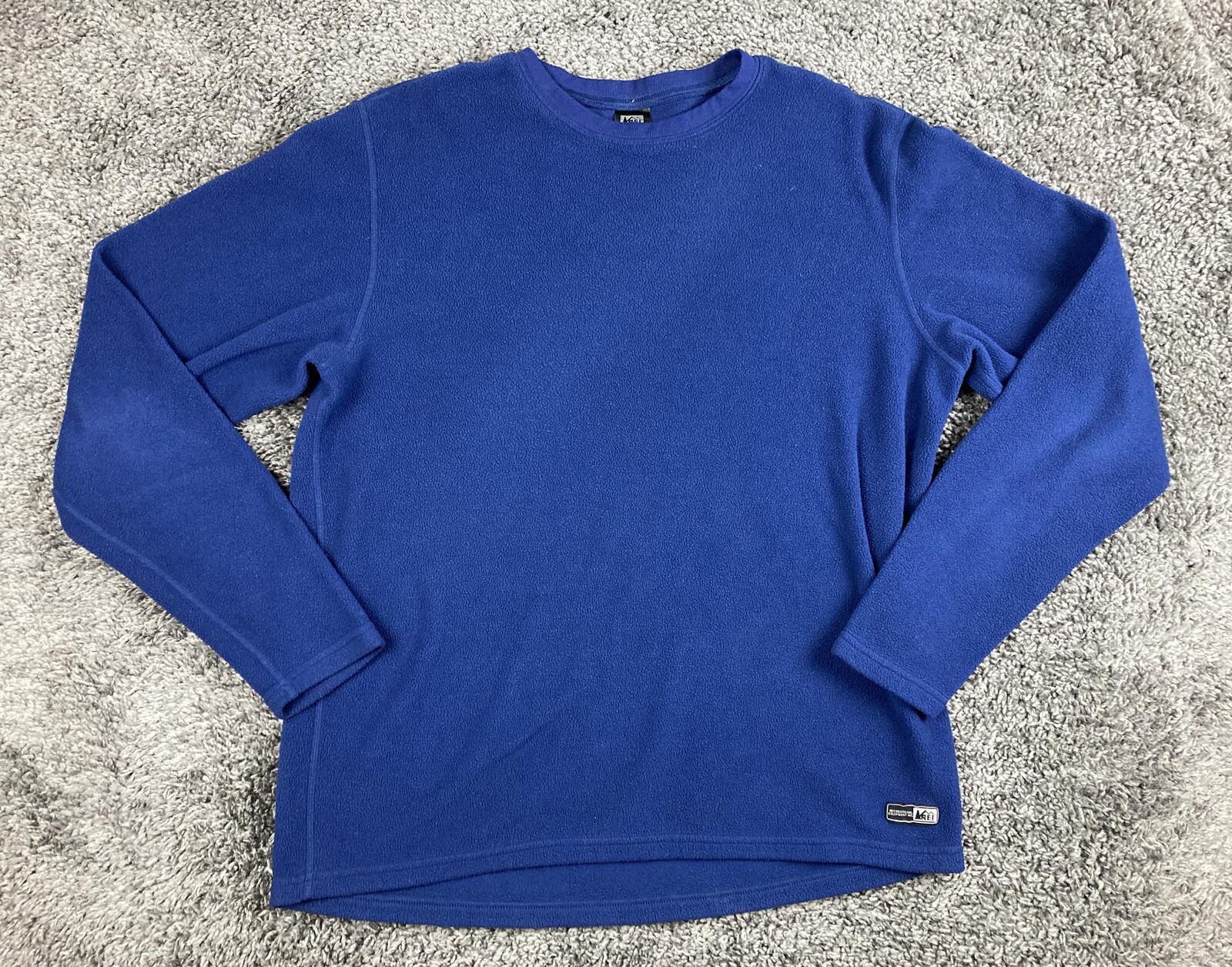 REI Mens Vintage Blue Fleece Pullover Sweater Crewneck Sweatshirt VTG Soft Sz XL