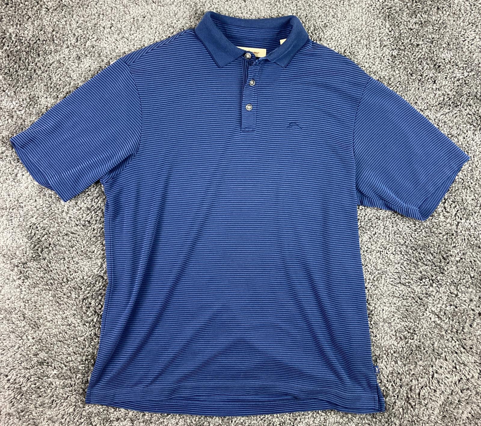 Tommy Bahama Polo Shirt Blue Stripe Mini Corduroy Knit Long Sleeve Men’s Medium