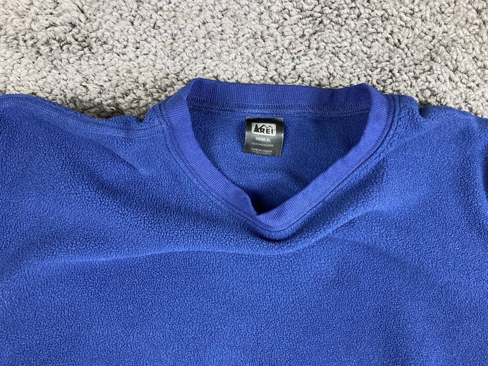 REI Mens Vintage Blue Fleece Pullover Sweater Crewneck Sweatshirt VTG Soft Sz XL