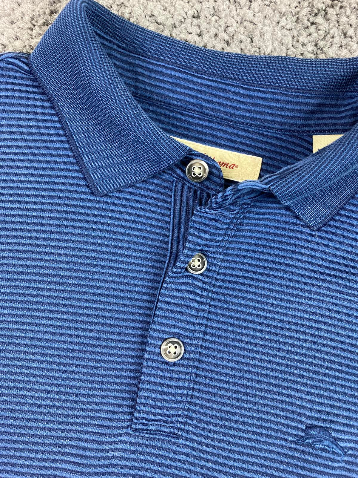 Tommy Bahama Polo Shirt Blue Stripe Mini Corduroy Knit Long Sleeve Men’s Medium