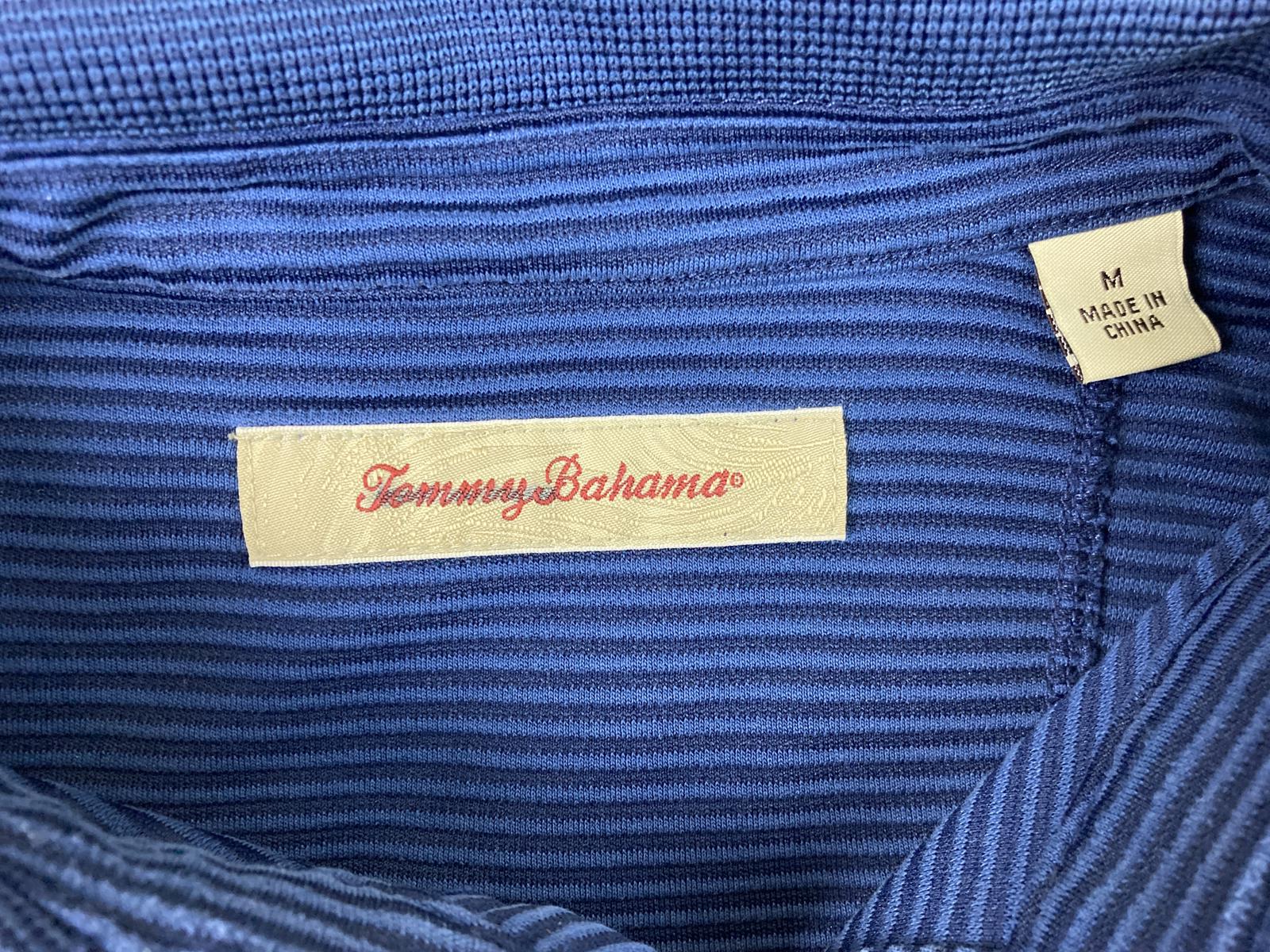 Tommy Bahama Polo Shirt Blue Stripe Mini Corduroy Knit Long Sleeve Men’s Medium