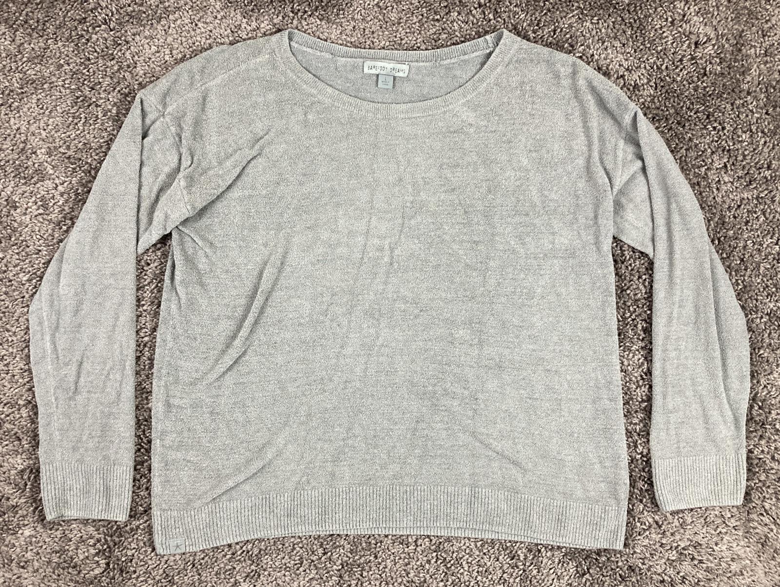 Barefoot Dreams CozyChic Ultra Lite Dockside Pointelle Pullover Sweater Gray Lg