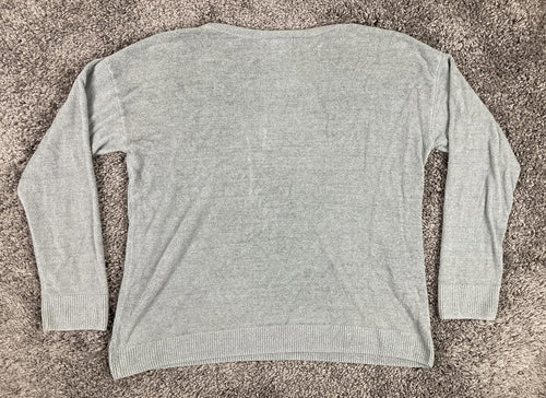 Barefoot Dreams CozyChic Ultra Lite Dockside Pointelle Pullover Sweater Gray Lg