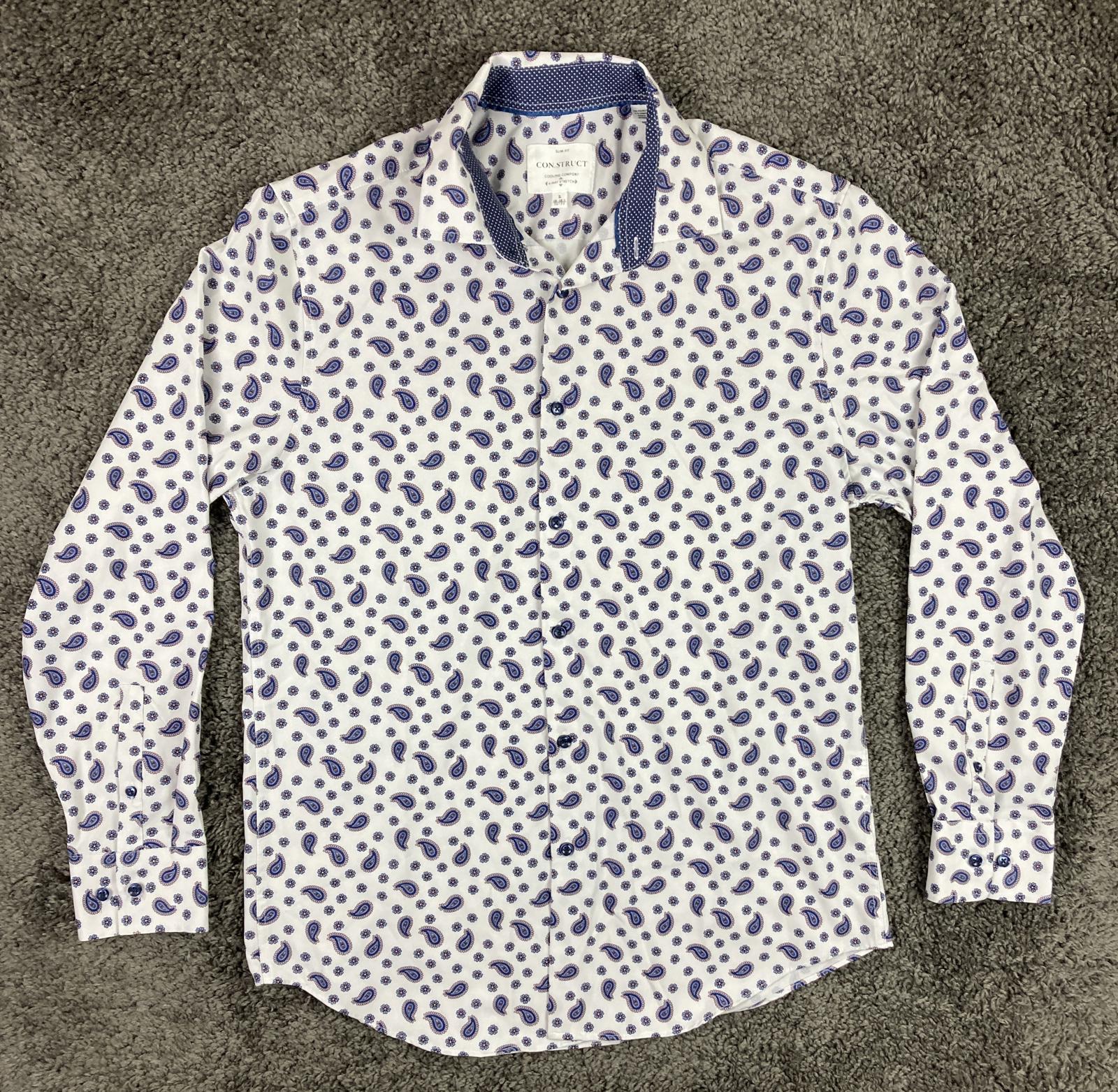 CON.STRUCT Men Slim Fit Cooling Stretch Shirt Blue Paisley Sz L 16-16.5/34-35