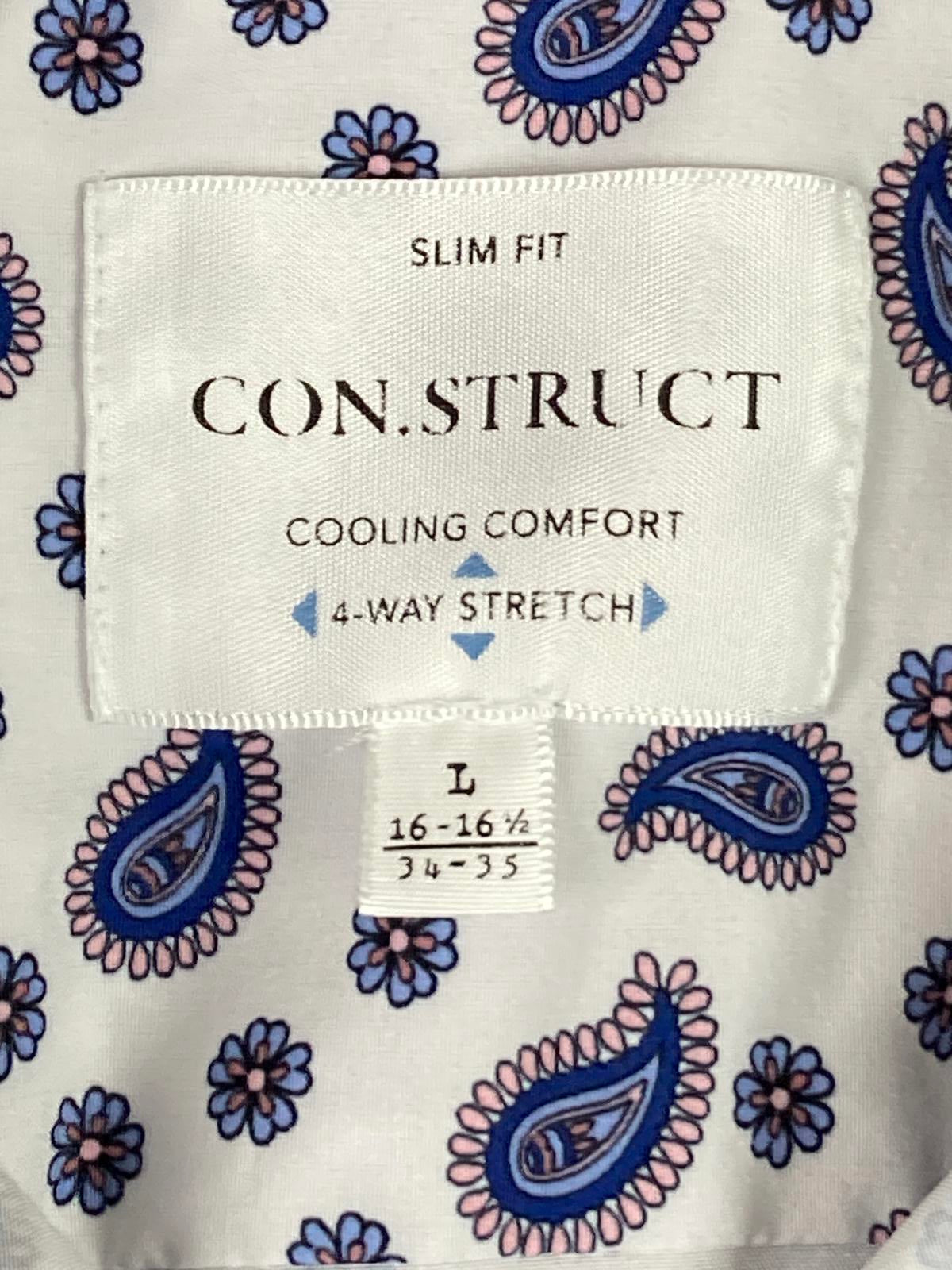 CON.STRUCT Men Slim Fit Cooling Stretch Shirt Blue Paisley Sz L 16-16.5/34-35