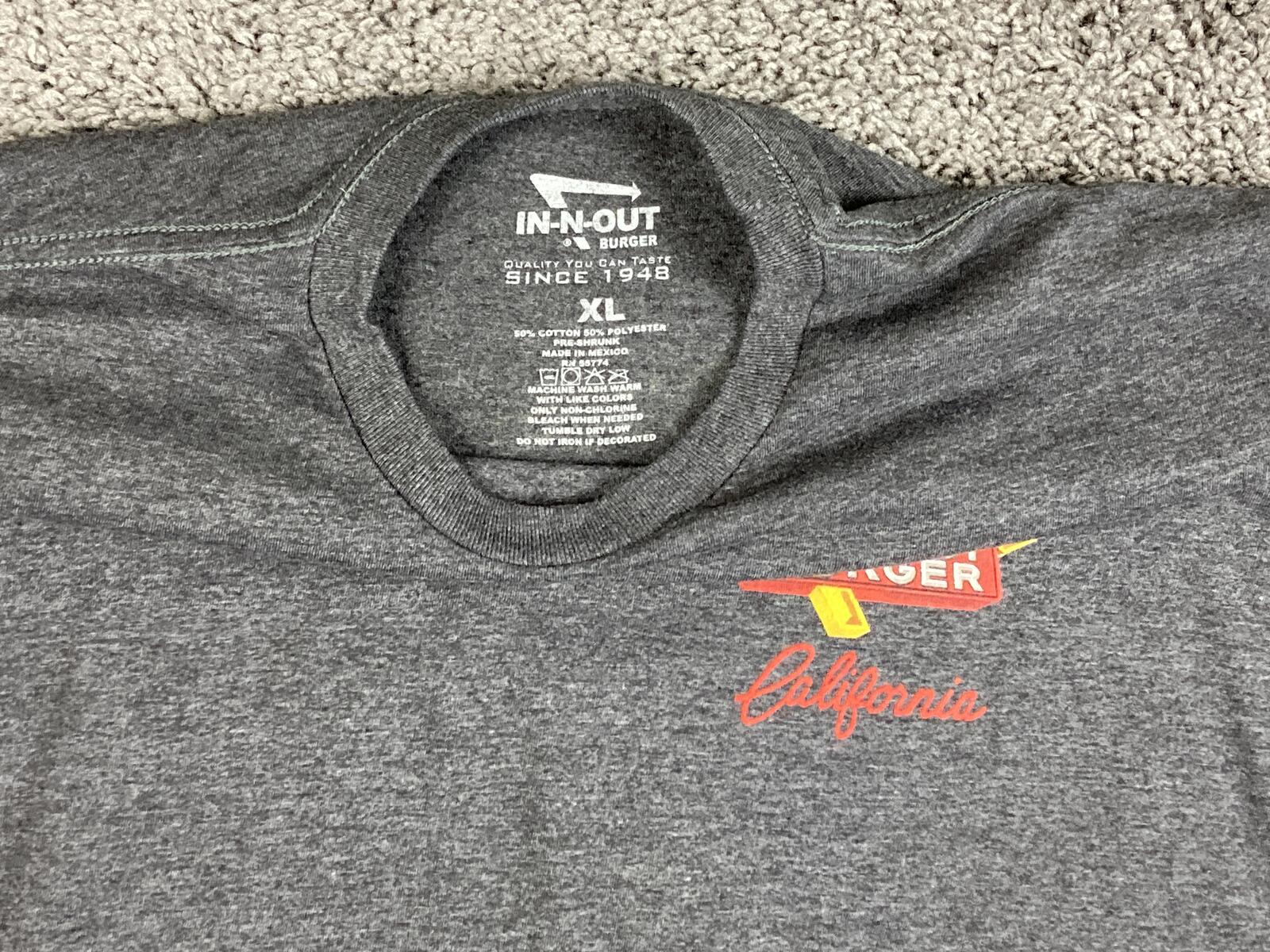 In-N-Out Burger T Shirt Mens Gray 2015 Sean Ellingson Sunset Palm Trees Sz XL