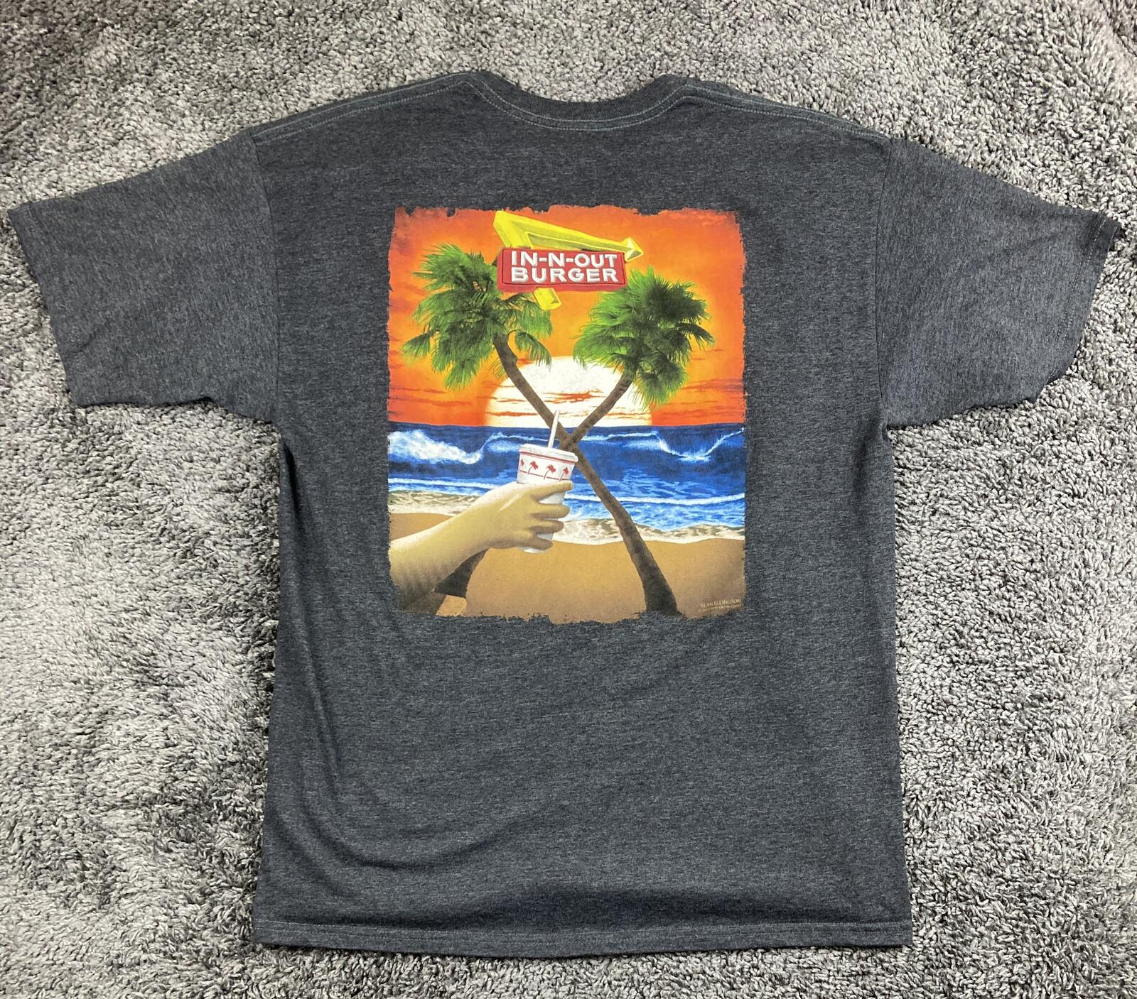 In-N-Out Burger T Shirt Mens Gray 2015 Sean Ellingson Sunset Palm Trees Sz XL