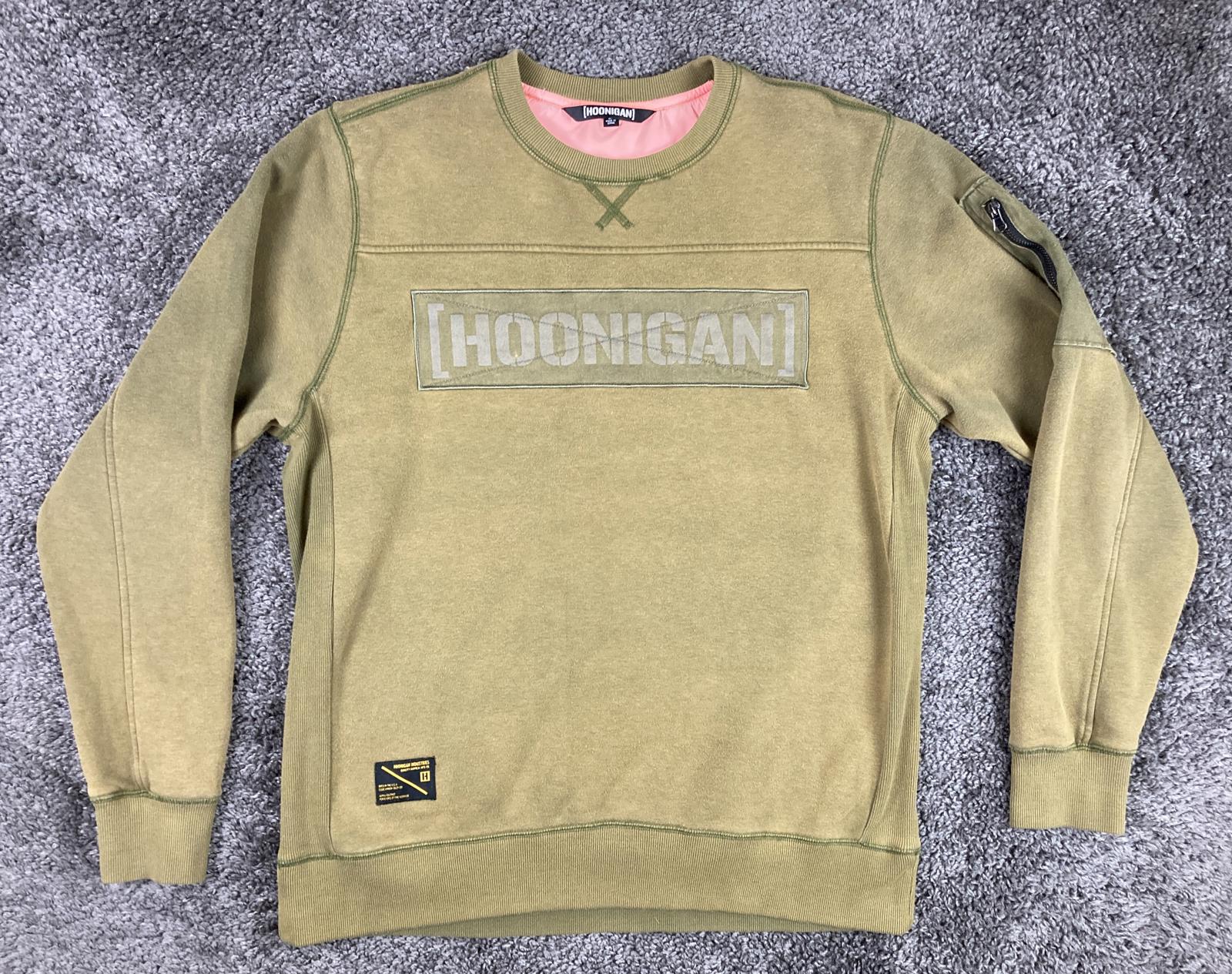 Hoonigan Sweatshirt Utility Crewneck Men’s Olive Green Pocket Zip Sz L
