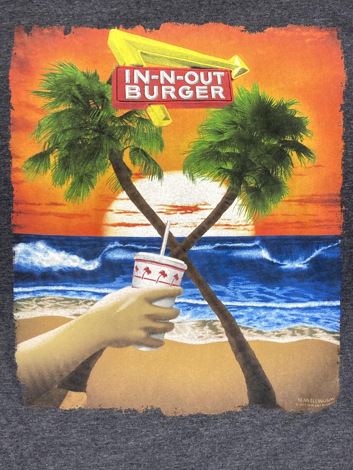In-N-Out Burger T Shirt Mens Gray 2015 Sean Ellingson Sunset Palm Trees Sz XL