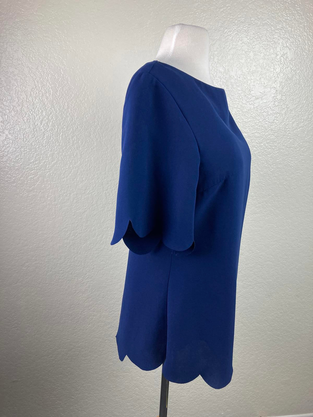 STS Sail to Sable Top Women's Polycrepe Scallop Hem Blue Polyester Size Small