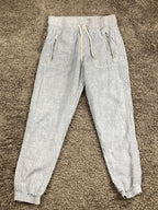 Athleta Cabo 100% Linen Jogger Pants Womens Blue Drawstring Zip Pockets Size 2