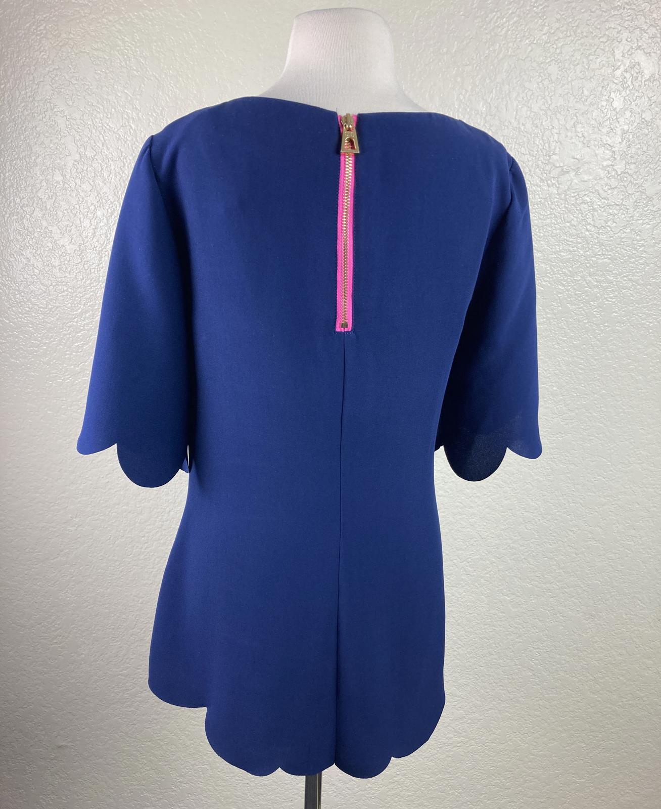 STS Sail to Sable Top Women's Polycrepe Scallop Hem Blue Polyester Size Small