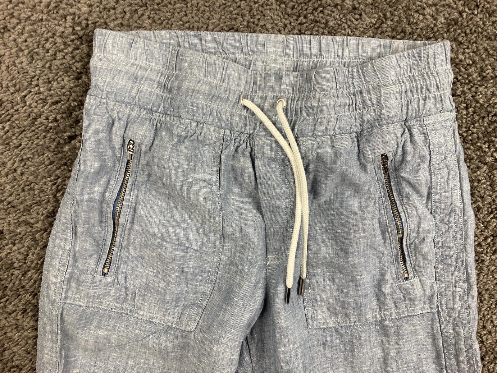 Athleta Cabo 100% Linen Jogger Pants Womens Blue Drawstring Zip Pockets Size 2
