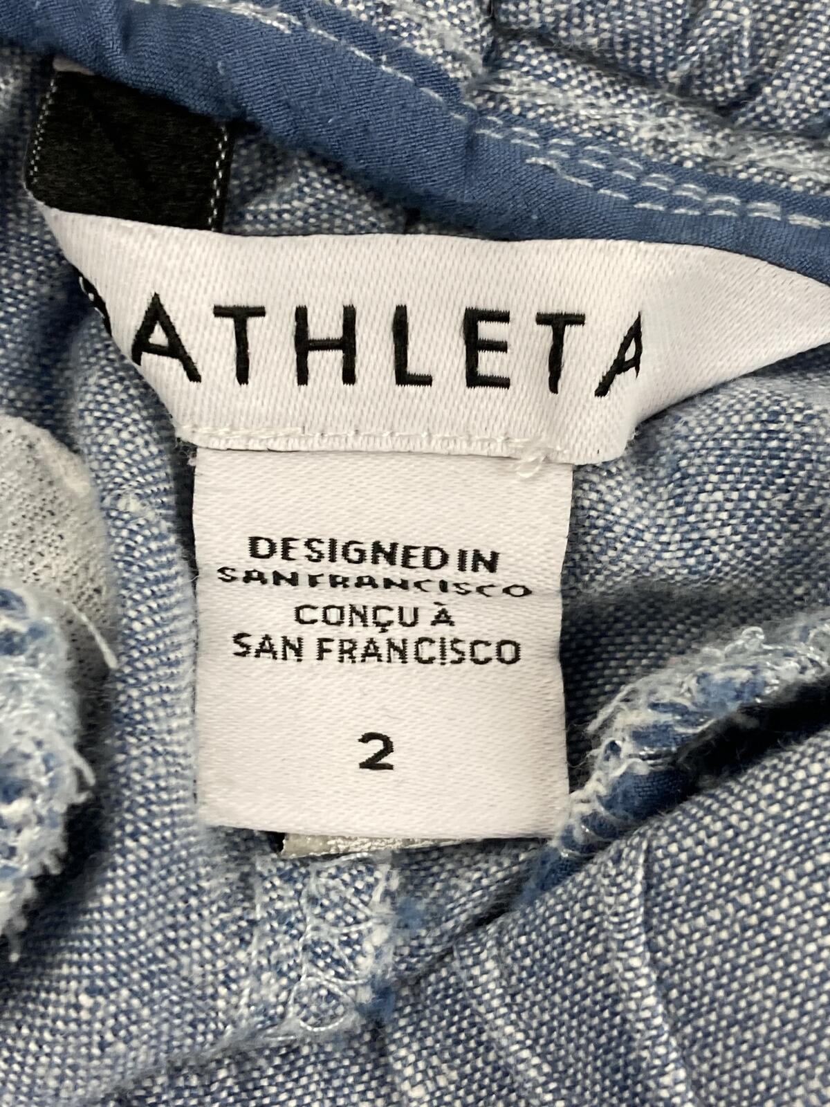 Athleta Cabo 100% Linen Jogger Pants Womens Blue Drawstring Zip Pockets Size 2