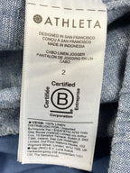 Athleta Cabo 100% Linen Jogger Pants Womens Blue Drawstring Zip Pockets Size 2