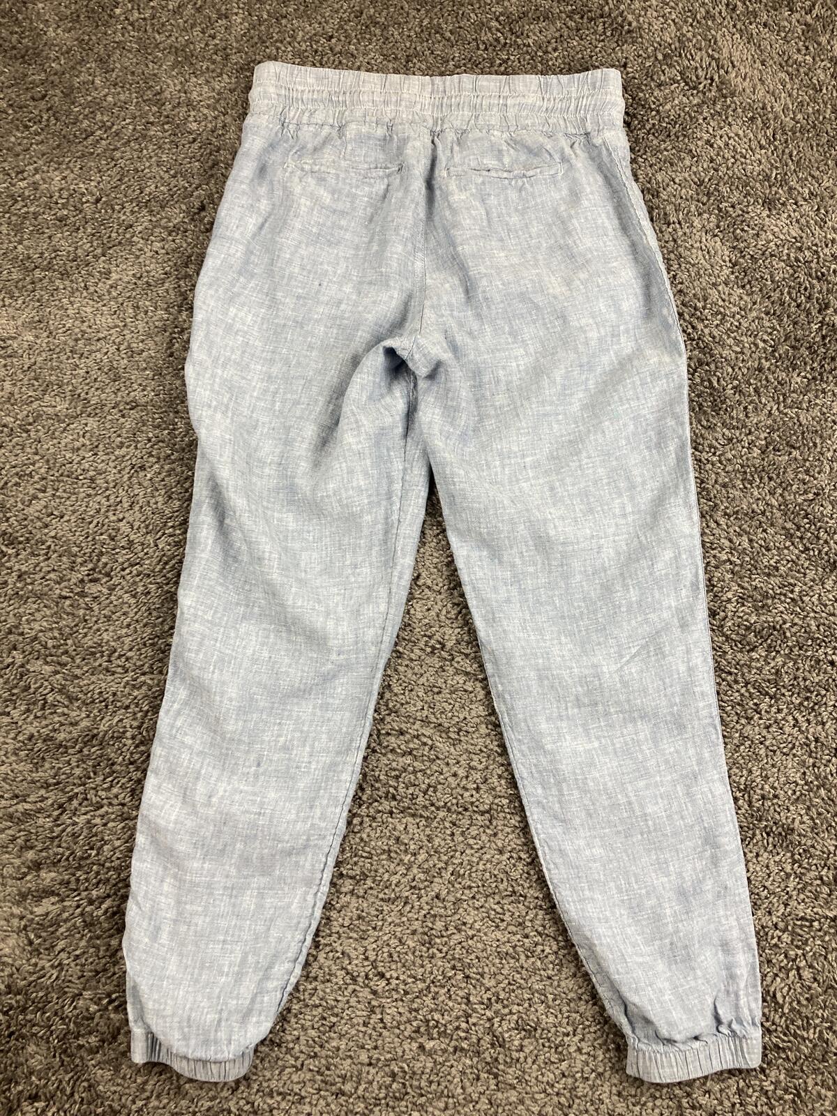 Athleta Cabo 100% Linen Jogger Pants Womens Blue Drawstring Zip Pockets Size 2
