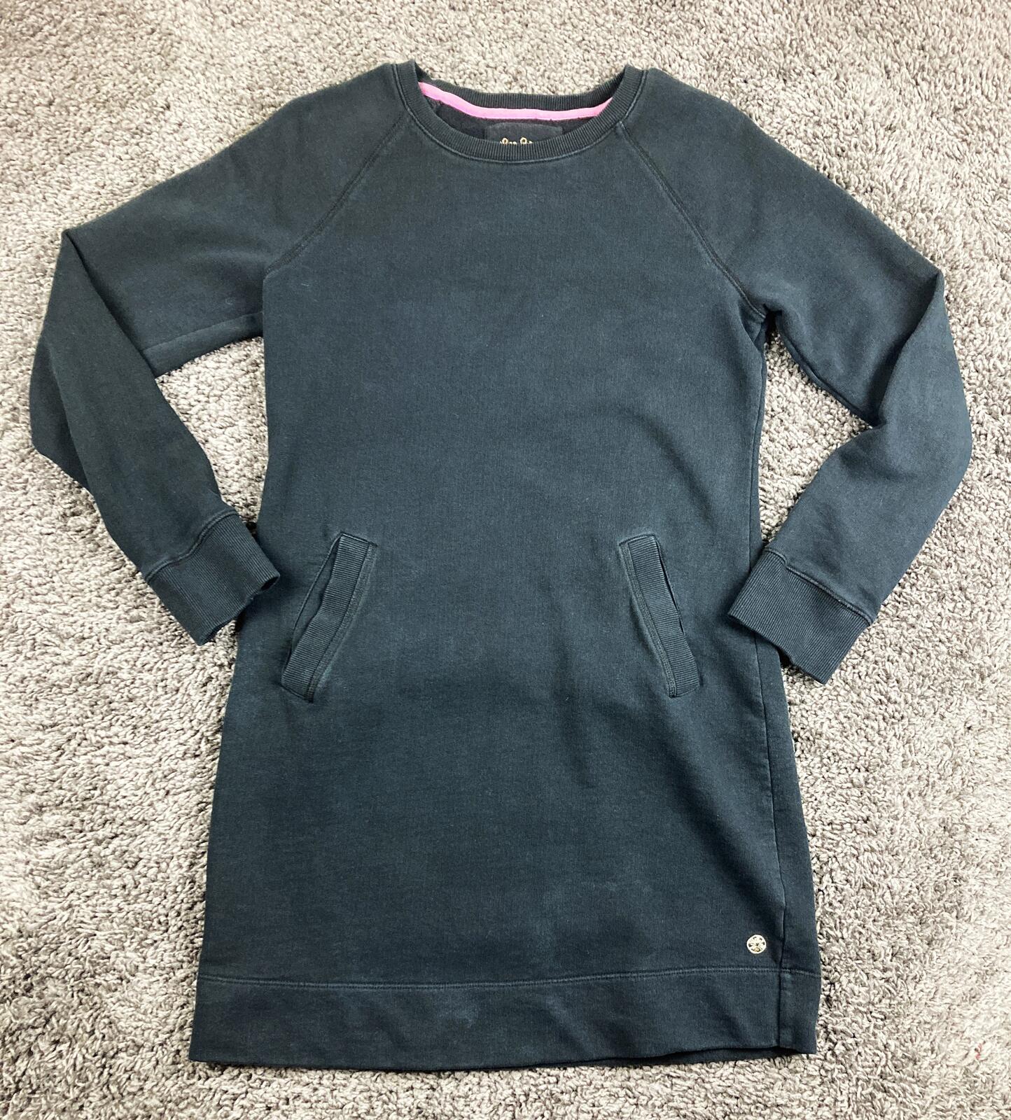 Lilly Pulitzer Beach Comber Long Sleeve Sweatshirt Dress Black Cotton Pockets S