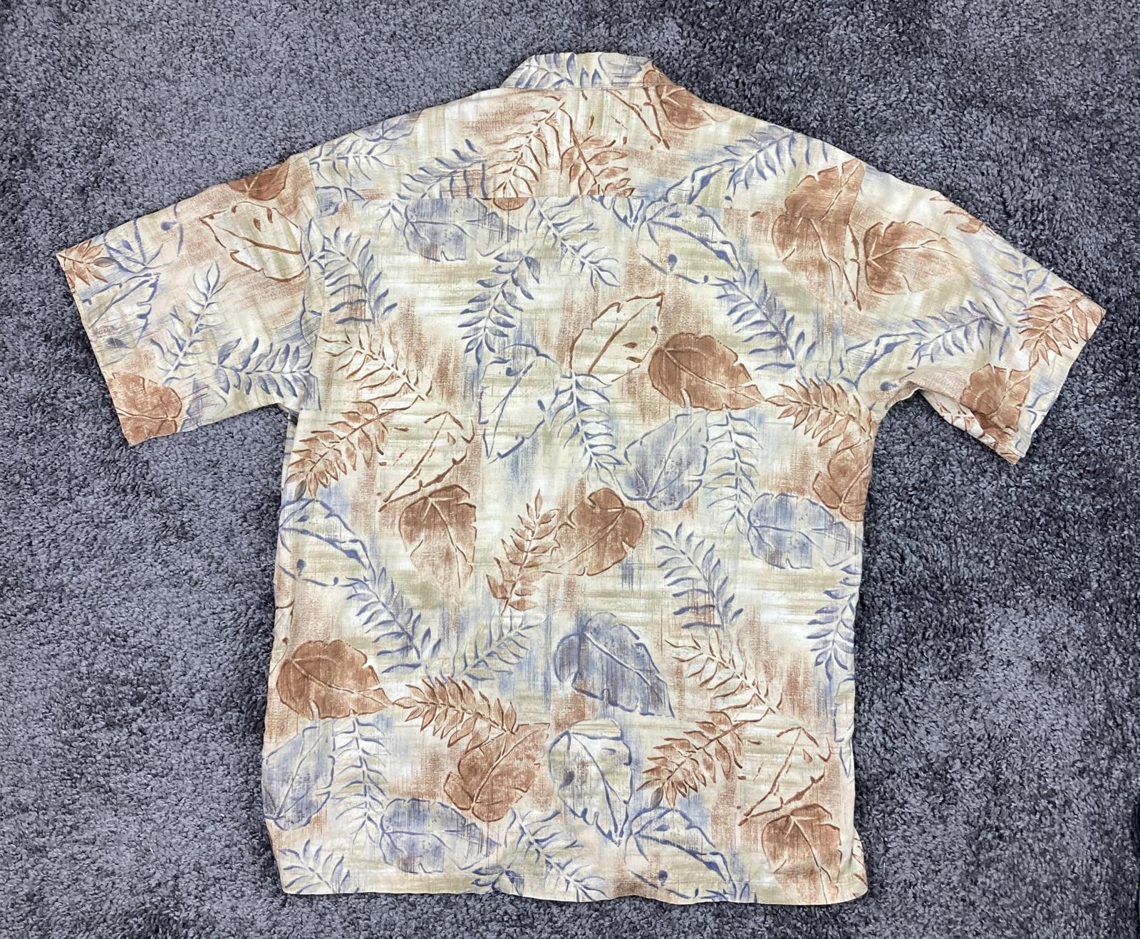 Tori Richard Honolulu Men's Shirt Cotton Hawaiian  Size L Beige Blue Brown Leaf