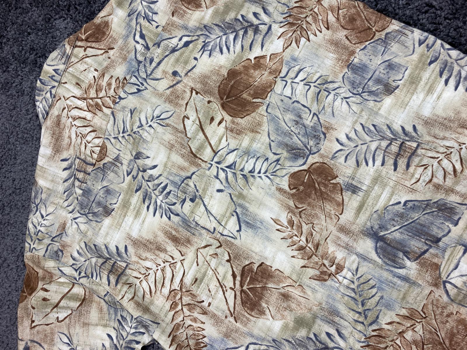 Tori Richard Honolulu Men's Shirt Cotton Hawaiian  Size L Beige Blue Brown Leaf